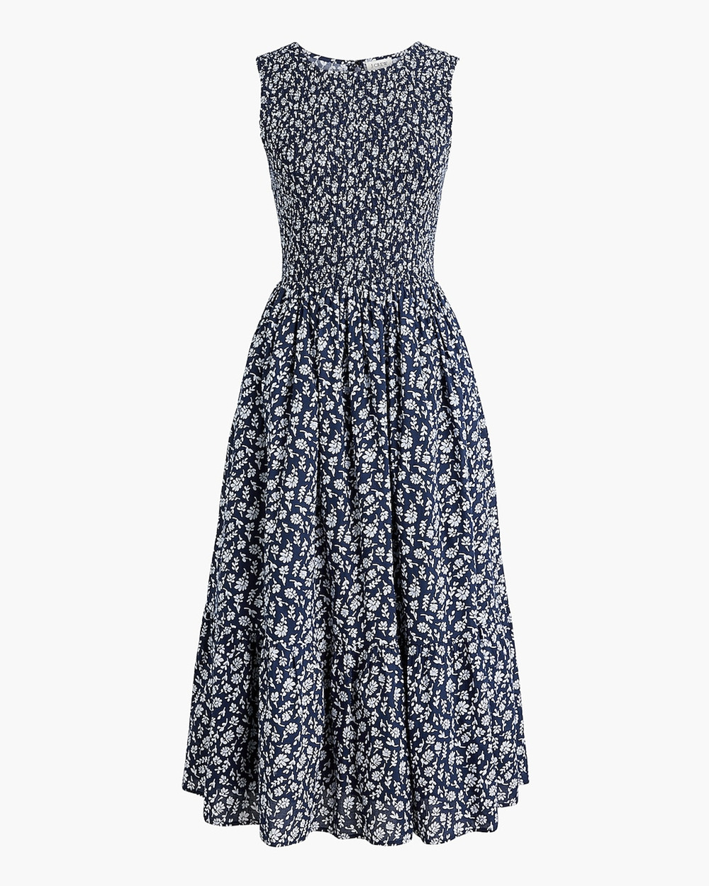 J.Crew Factory Printed Smocked Midi Floral Team Party Blue Dress L